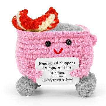Emotional Support Dumpster Fire, Adorable Crochet Knitting Handmade, Emotion Dolls Heartfelt Thank You Gift with Card, Funny Des