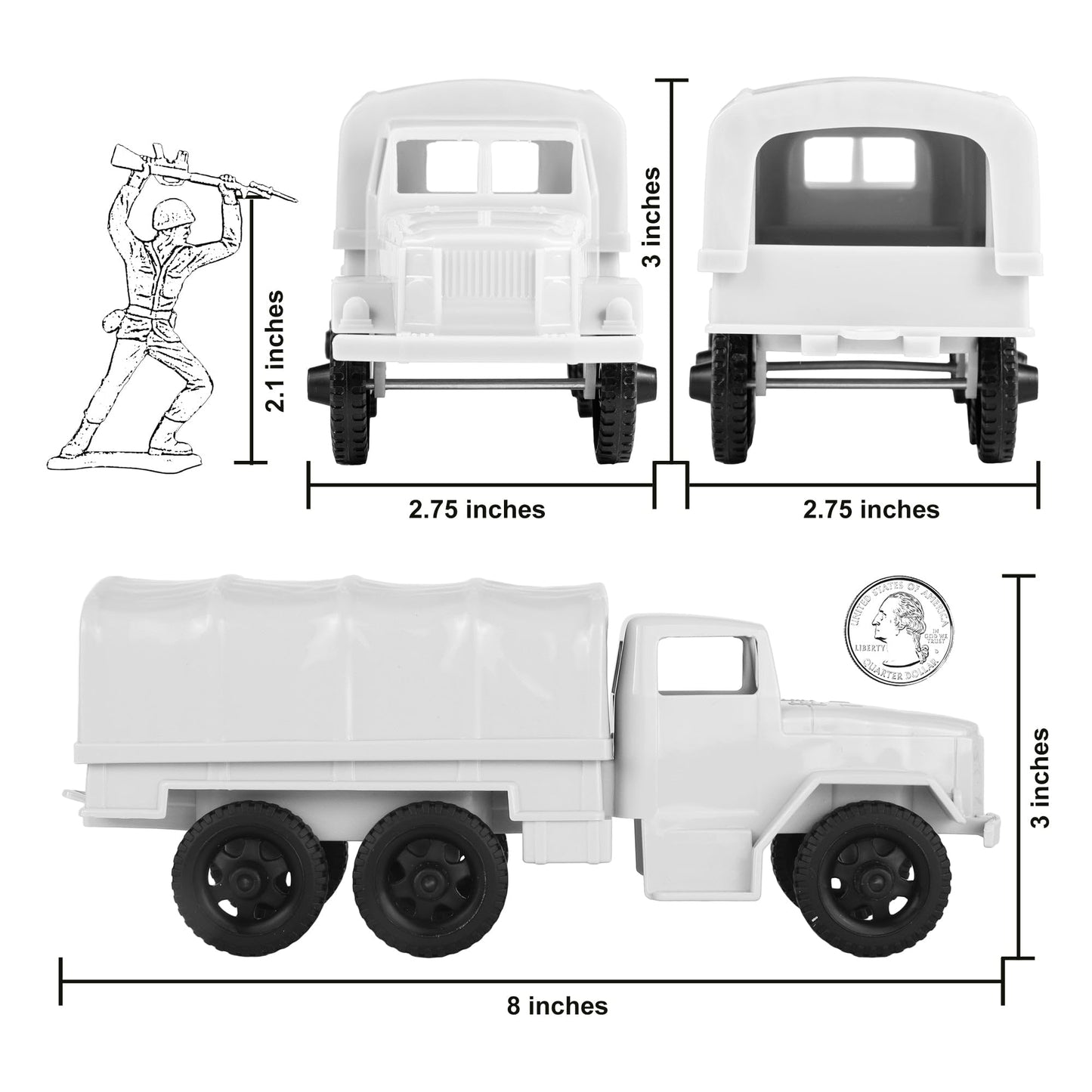TimMee Plastic Army Men TRUCKS - White M34 Deuce and a Half Cargo Vehicles US Made