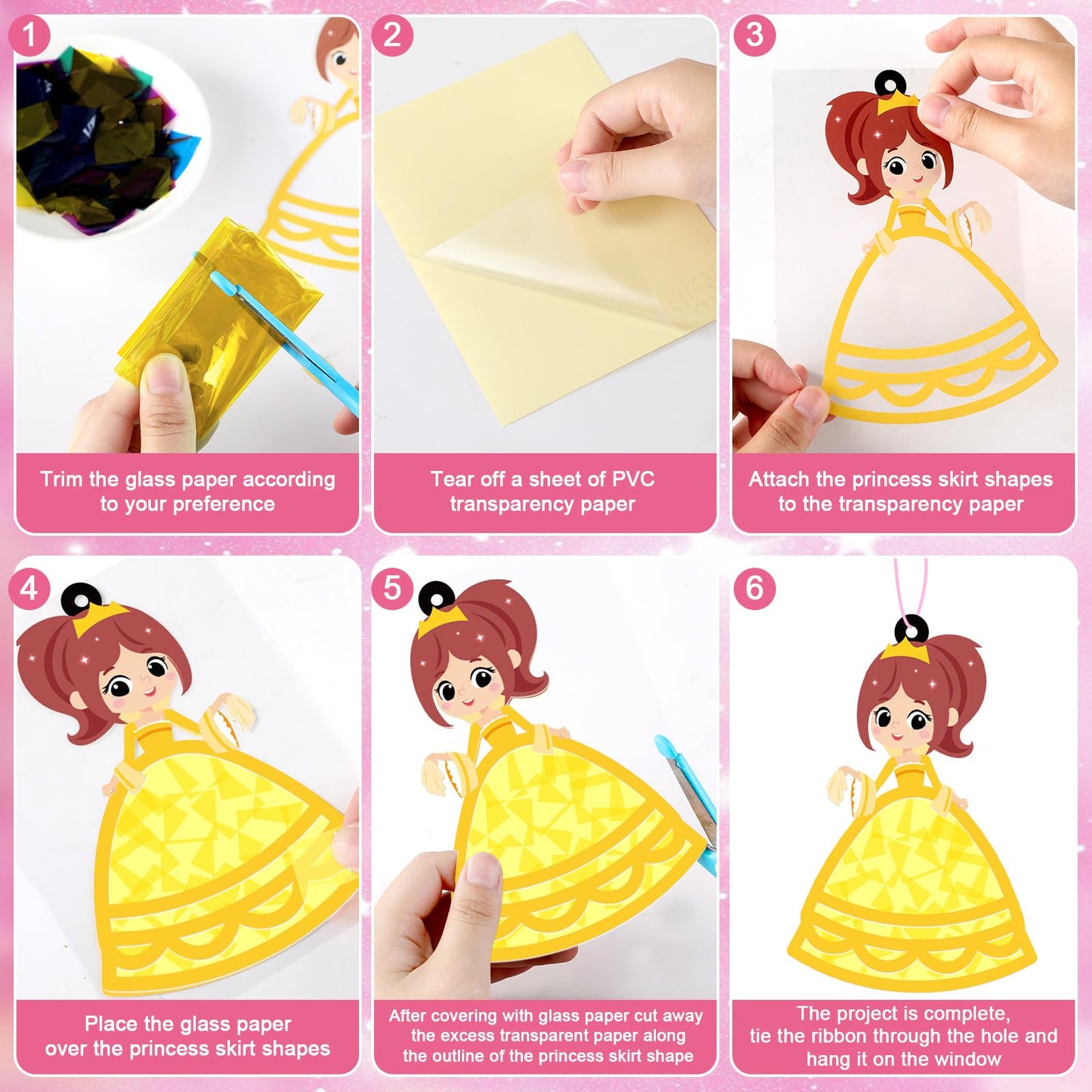 QOUBAI 32 Sets Princess Suncatchers Craft Kit DIY Window Stained Glass Effect Princess Paper Crafts Home School Classroom Decora