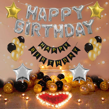 HK balloons Silver Happy Birthday Balloons Decoration Kit 57 Pcs Set For Husband Boys Kids Balloons Decorations Combo With Led L