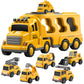 Temi Construction Truck Toys Cars For Toddlers 3-5 - 7-In-1 Friction Powered Vehicle Toy 3 4 5 6 Year Old Boys, Carrier Transpor