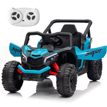 Run Fast 12v Ride on Car with Parent Remote Control Electric Ride on Toys Car for Kids 3-5 2WD 25W Motors 4 Spring Suspension Safety Belt Horn Music and LED Lights(Blue  12V)