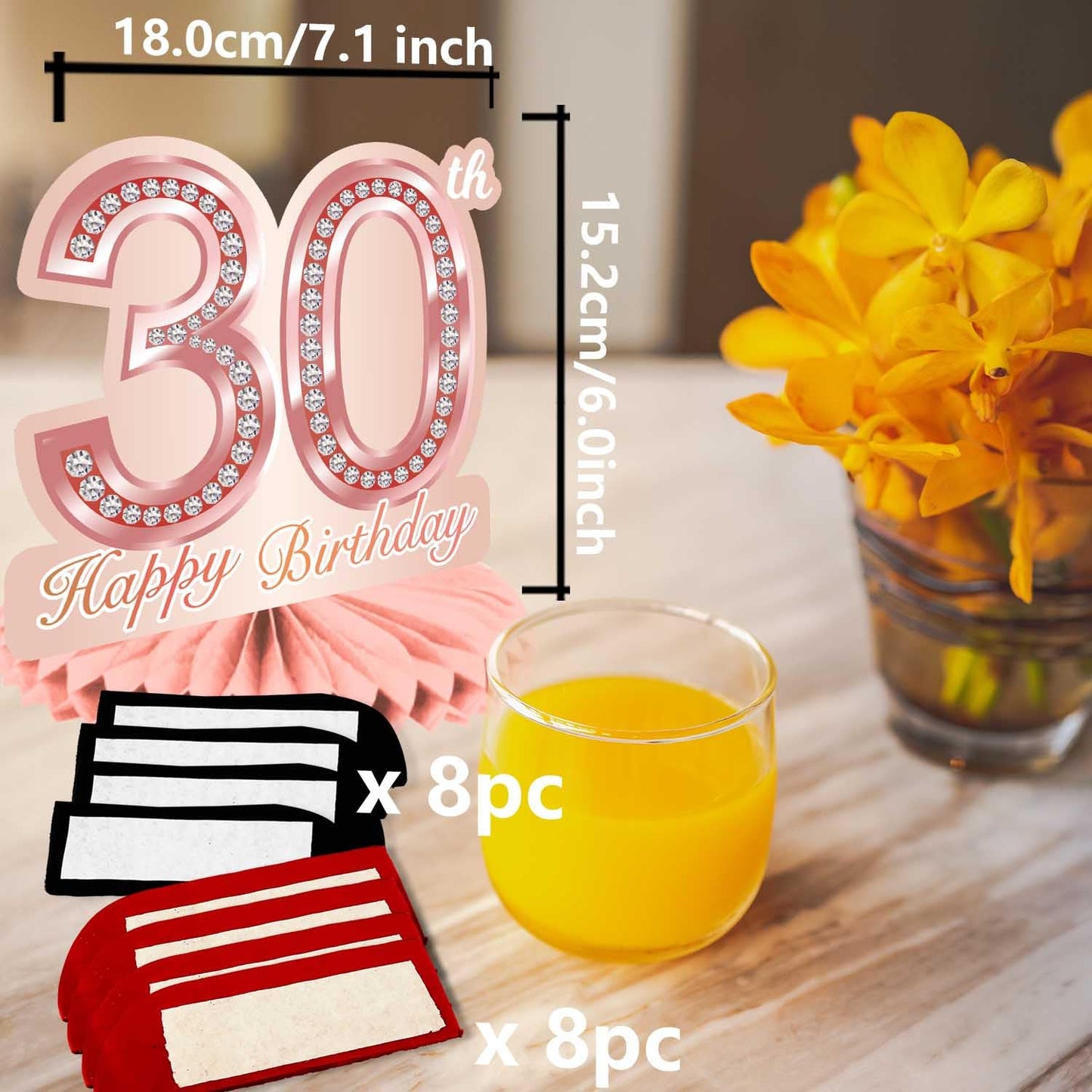 Happy 30Th Birthday Rose Gold Table Honeycomb Centerpieces Balloons Theme Decor Table Decorations Table Toppers For Girls Women Sweet Princess 30 Years Old Pink Birthday Party Bday Supplies Ornament