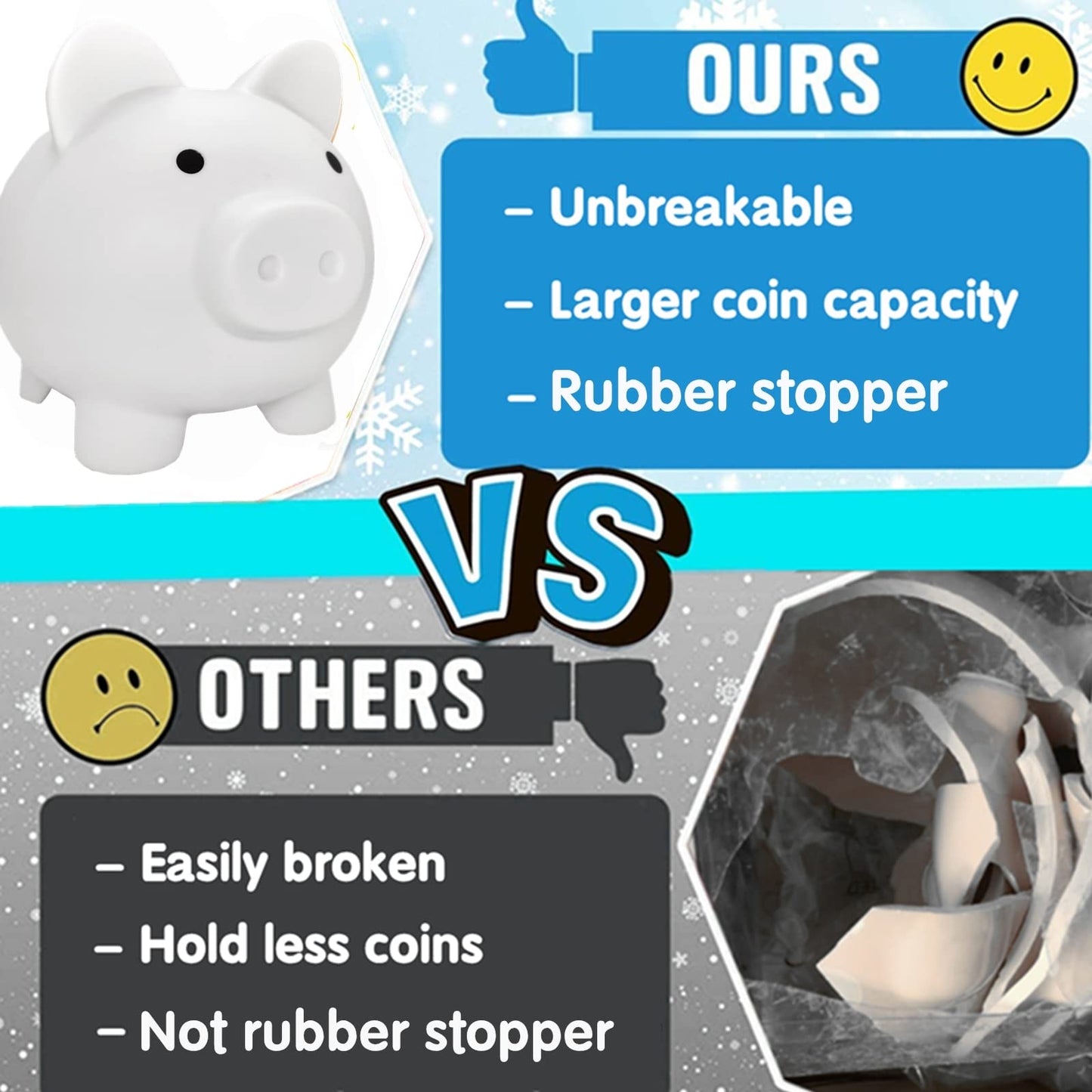 Cute Piggy Bank For Sbrvaniy Pig Money Bank Coin Bank For Boys And Girls My First Unbreakable Money Bank Large Size Decoration Savings (White)