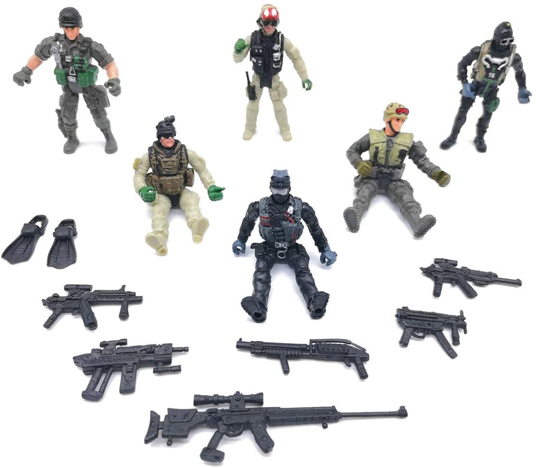 Qiandier 6 Pcs Military Team Action Soldiers Special Force Marine Recon Figure advanced Force Army