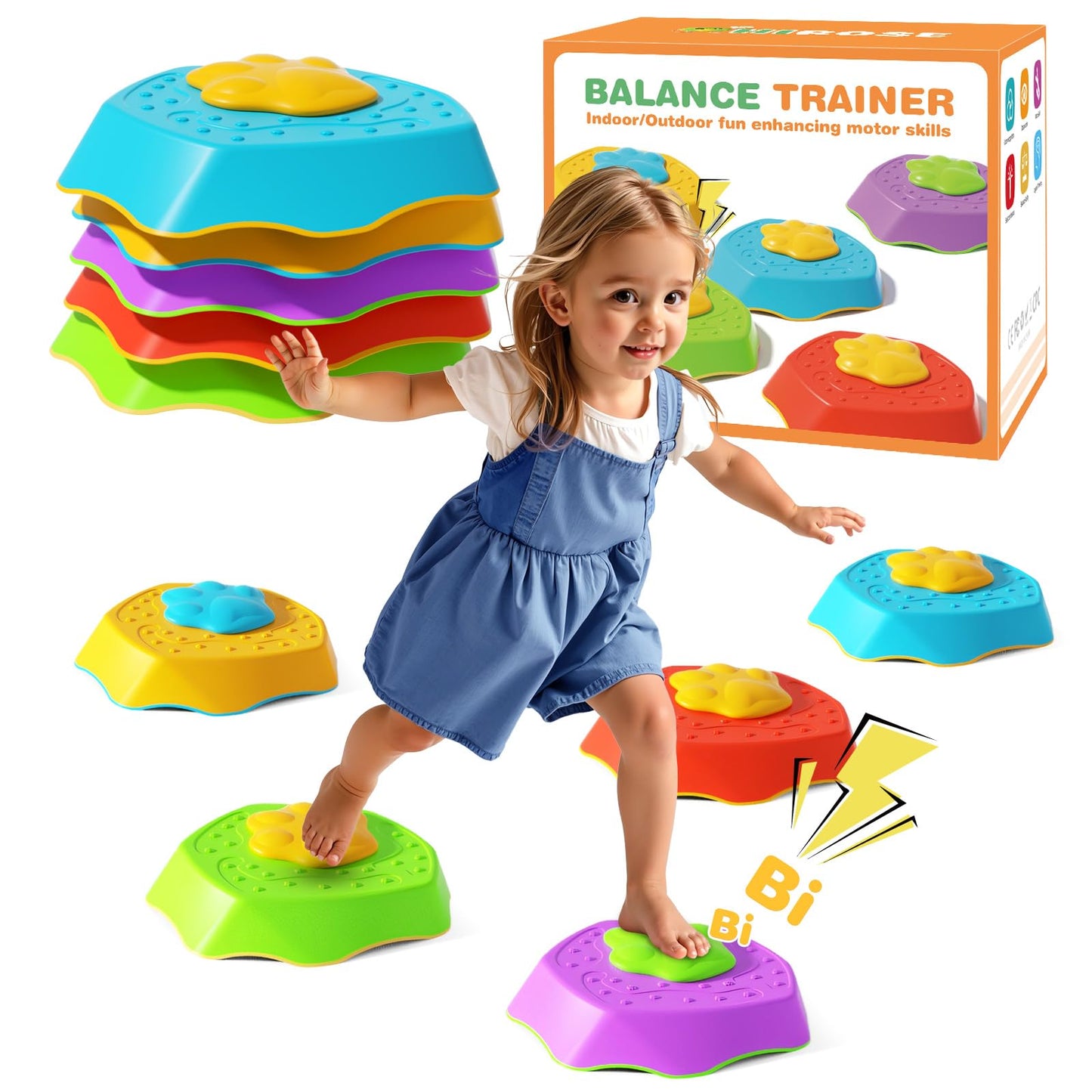 Hirose Voiced Stepping Stones For Kids, 5Pcs Durable Non-Slip Balance Stones, Promoting Children'S Coordination And Motor Skills