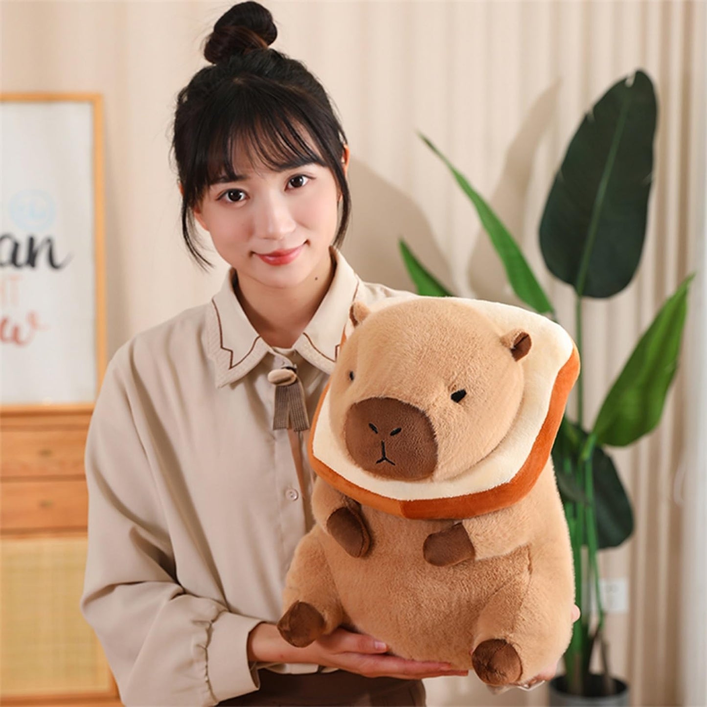 Lvqing Cute Capybar Stuffed Animals With Wearable Toast Headsetwear Capybar, Gifts For Kids (15.8 In Bread Capybar)