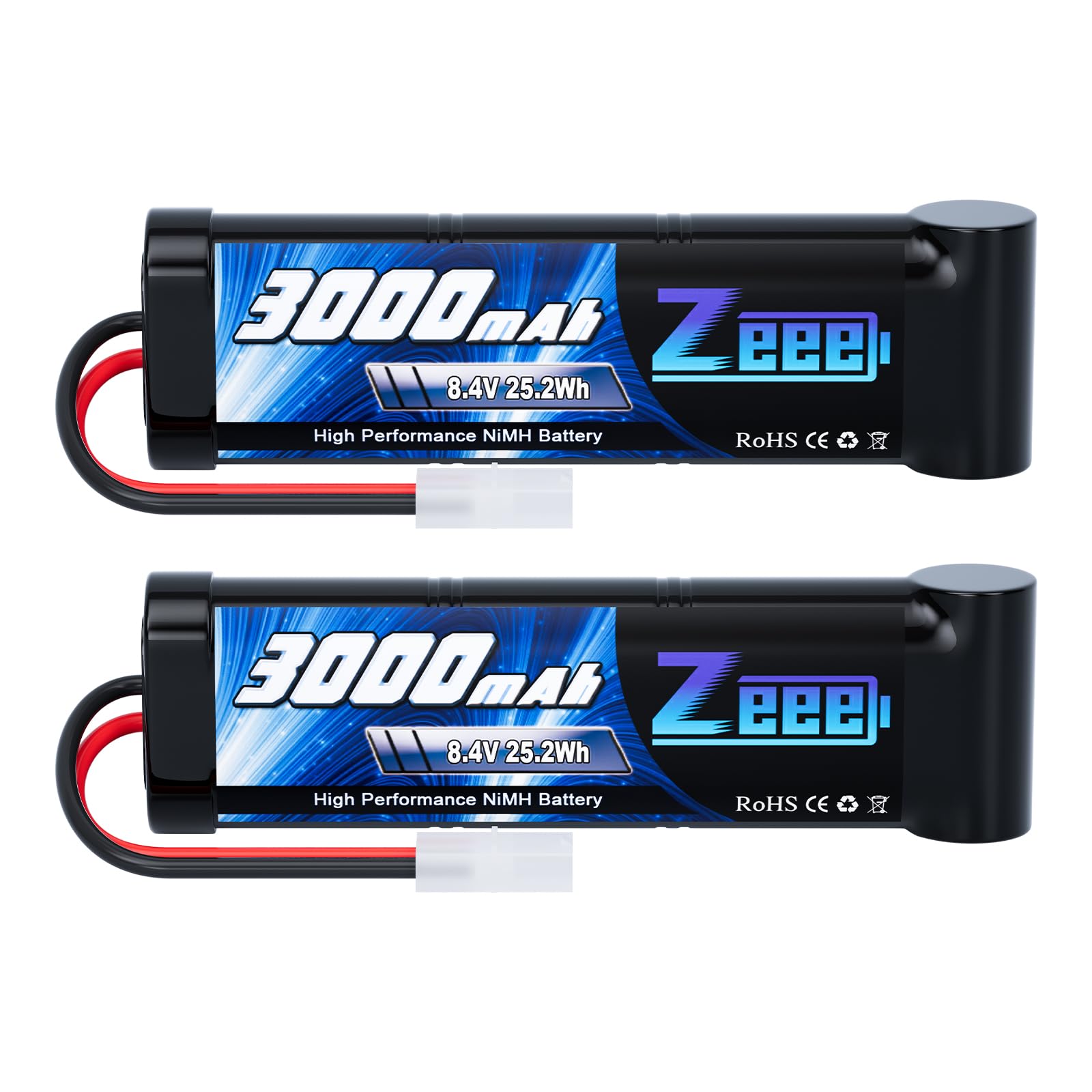 Zeee 8.4V 3000mAh NiMH Battery High Power RC Battery with Tamiya Plug for RC Car LOSI Associated HPI Tamiya Kyosho(2 Pack)