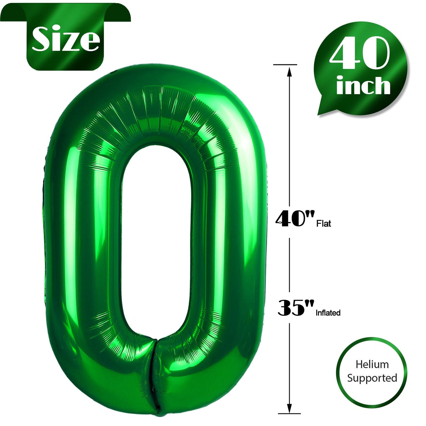 Green Number Balloon 40 Inch, 0 Number Balloons, 10 20 30 40 50 Numbers Balloon Birthday Decorations, Green Party Supplies For W