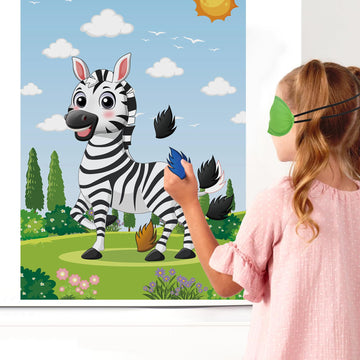 Hxezoc Pin The Tail On The Zebra With 56 Pcs Tails Stickers, Large Zebra Party Games Poster For Kids Animal Birthday Party School Classroom Carnival Party Supplies