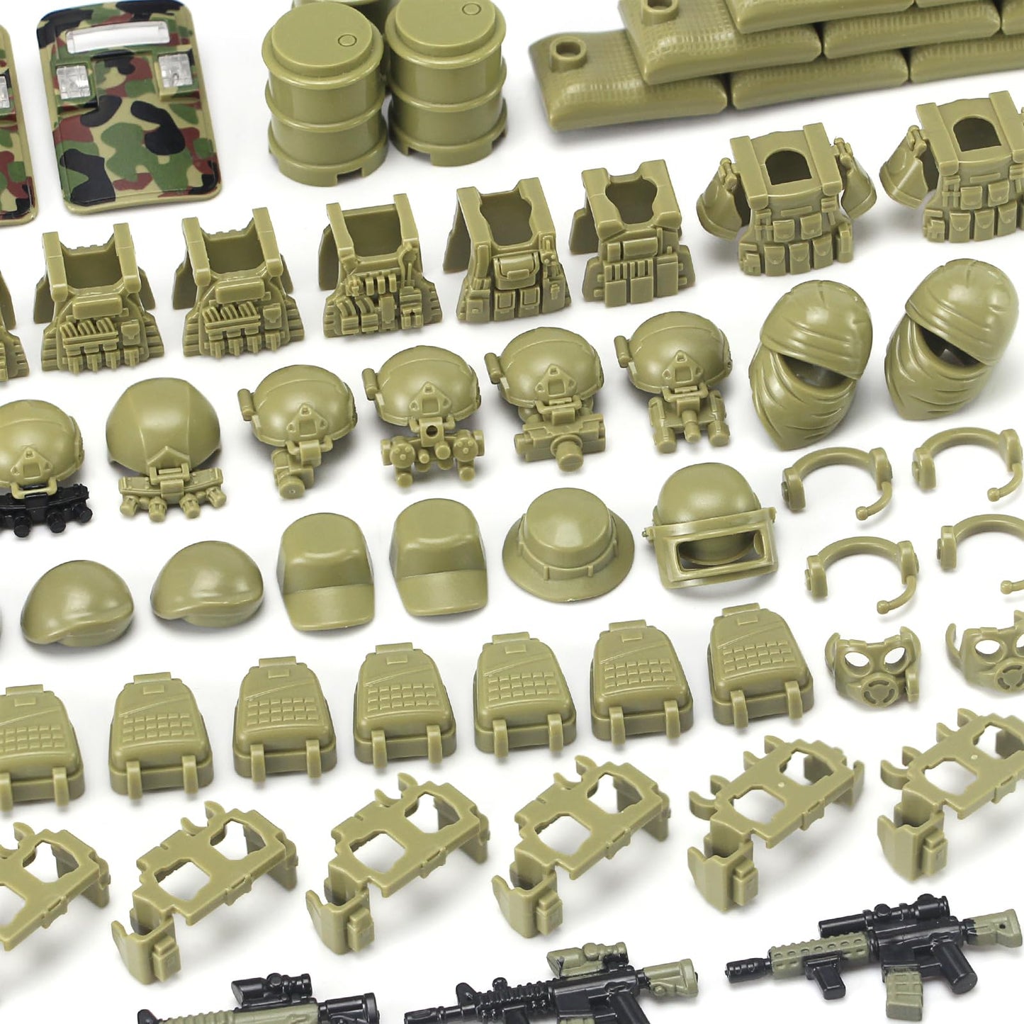 Olive Green Army Accessories Kit 325 Pcs Military  Pack Gear E.O.D Suit NVD Helmet Shipping Container protective coveringy Building Block Toy for Soldiers Compatible with Major Brands