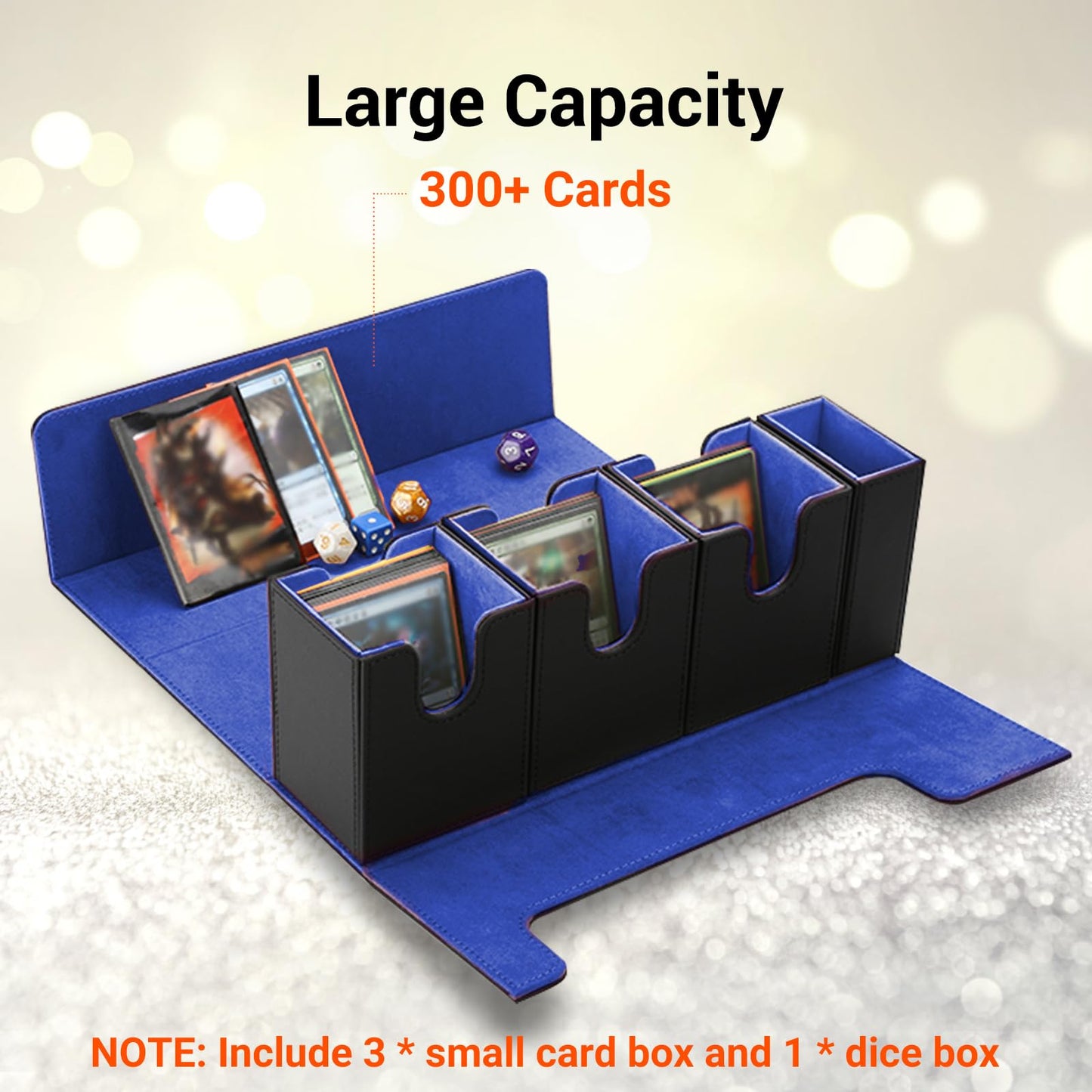 Foteemo Card Deck Box For Mtg, 4 In 1 Commander Deck Box Deck Box With Dice Tray Trading Card Deck Storage Box Holding 300+ Slee