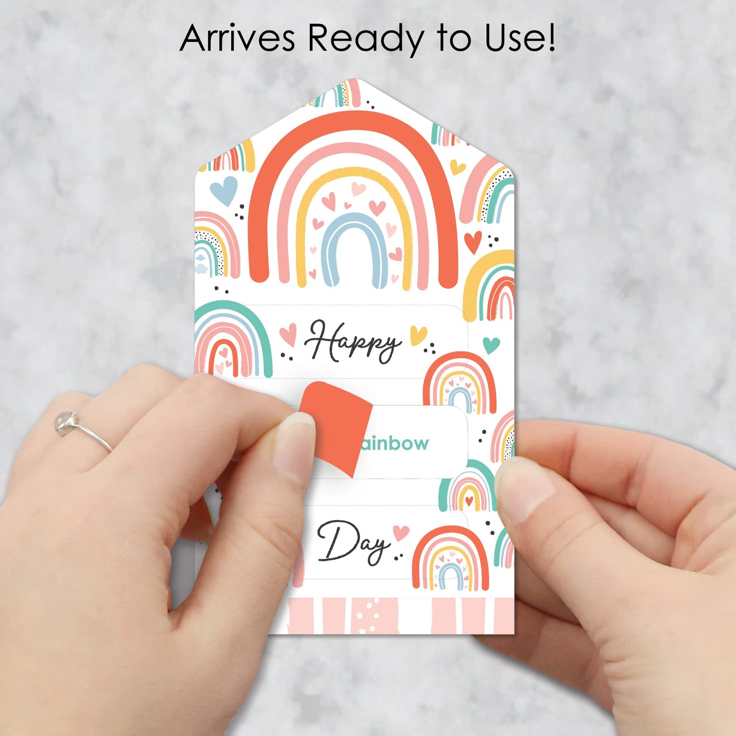 Big Dot Of Happiness Hello Rainbow - Boho Cards For Kids - Happy Valentines Day Pull Tabs - Set Of 12