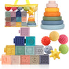 Montessori Toys Soft Stacking Building Blocks Rings Balls Sets 3 In 1 Baby Toys Bundle For Babies 6-12 Months Sensory Toys For Toddlers 1-3 Teething Bath Toys For Infants Learning Toy