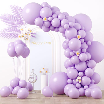 Voircoloria 130Pcs Pastel Purple Balloons Different Sizes 18'' 12'' 10'' 5'' Light Purple Latex Balloon Garland Arch Kit For Bir
