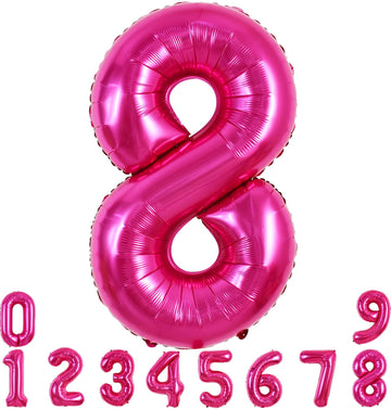 Toniful 40 Inch Hot Pink Large Numbers Balloon 0-9 Birthday Party Decorations,Foil Mylar Big Number 8 Balloon Digital 8 For Birt