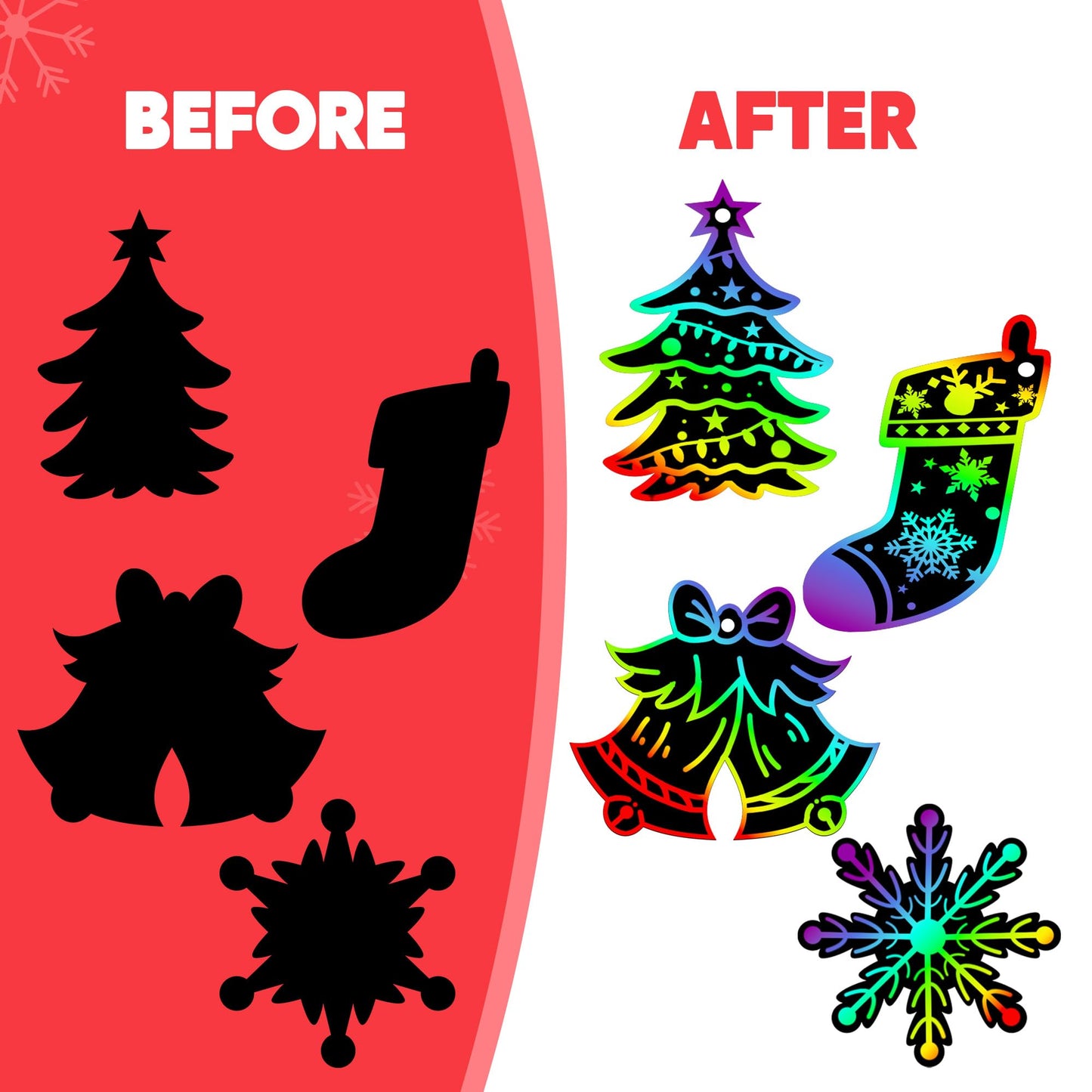 JOYIN 48 Pcs Christmas Scratch Art Ornaments, Scratch Paper Craft Kit Include Snowman, Snowflakes, Christmas Tree, and Reindeer,