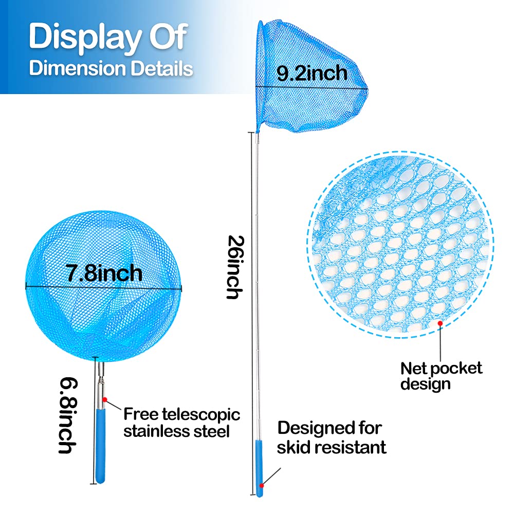 Skrtuan Kids Telescopic Butterfly Fishing Nets Great For Catching Insect Net Perfect Outdoor Tools For Catching Bugs Fish Insect Ladybird, Extendable 34 Inches And Anti Slip Grip (6 Pack)