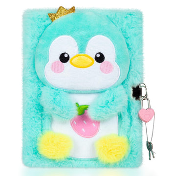 Penguin Diary For Girls With Lock, Plush Penguin Toys Gift For Teen Girls, Kids Writing Journal Notebook, Birthday Gifts For Little Girls Ages 5 6 7 8 9 10-12 Year Old