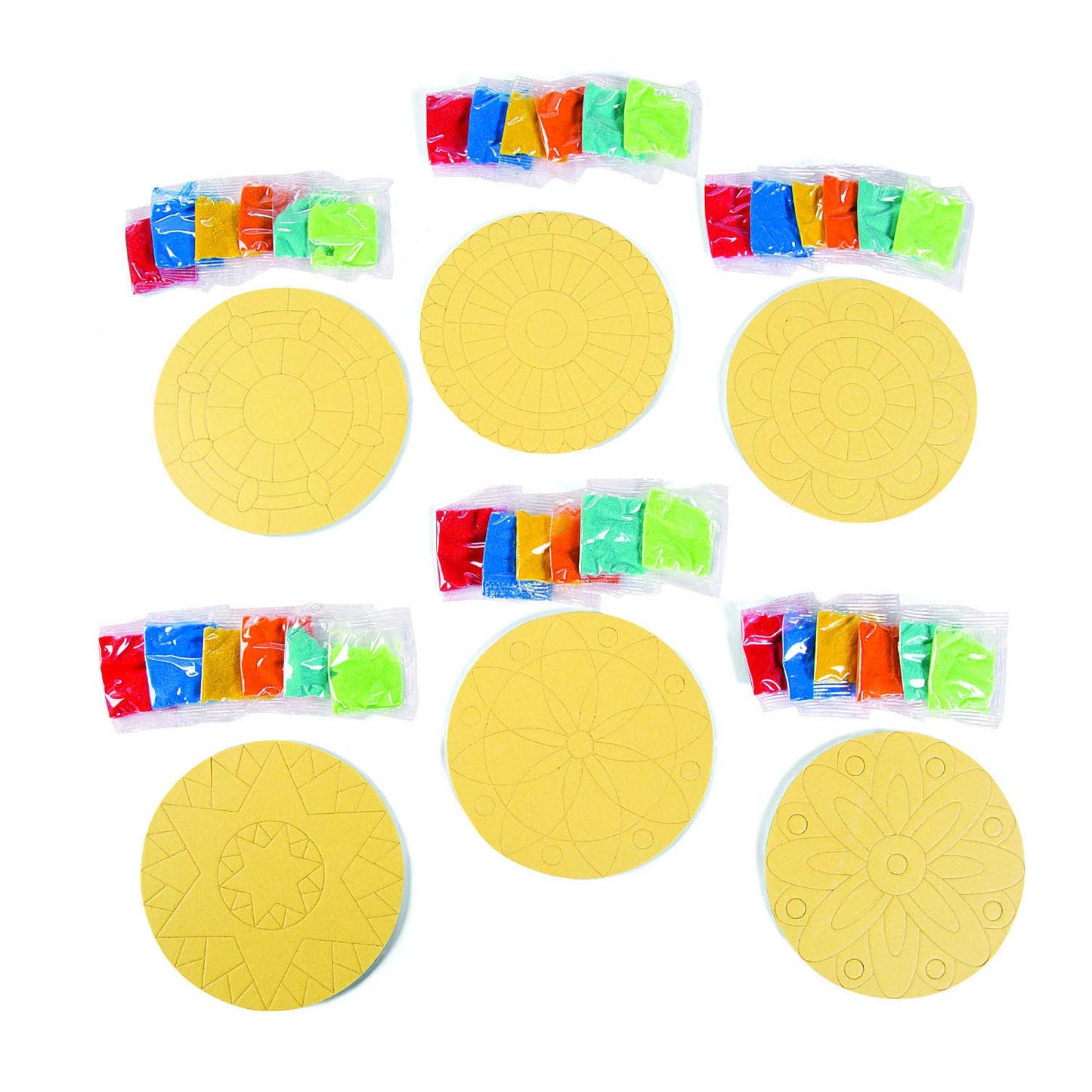 Fun Express Mandala Sand Art Kits - DIY Craft Kit for Kids, 24 Colorful 5" Sand Paintings, 6 Vibrant Colors, Model 48/8819