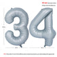 40 In Matte Gray Number Balloons Helium Foil Mylar Balloon Birthday Party Banquet Decoration 34