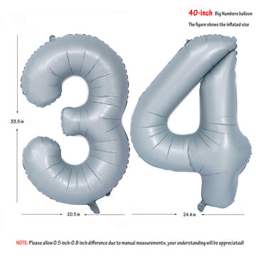 40 In Matte Gray Number Balloons Helium Foil Mylar Balloon Birthday Party Banquet Decoration 34