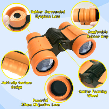 Essenson Binoculars For Kids Toys Gifts For Age 3-12 Years Old Boys Girls Kids Telescope Outdoor Toys For Sports And Outside Play Hiking, Bird Watching, Travel, Camping, Birthday Presents (Orange)