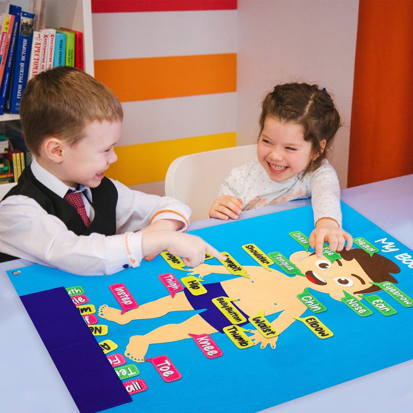 WATINC 35Pcs Felt Story Board Set - Human Organ Learning Kit, Large, Fair Skin, Model CA-WT-Felt Storyboard-Body-80p, Interactive Play for Kids