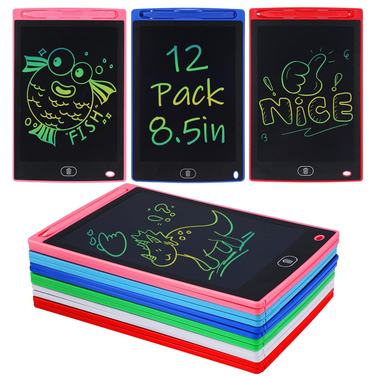 LCD Writing Tablet for Kids Party Favors Bulk - 12 Pack 8.5in Colorful Doodle Board, Erasable Drawing Pad for Goodie Bags Stuffe