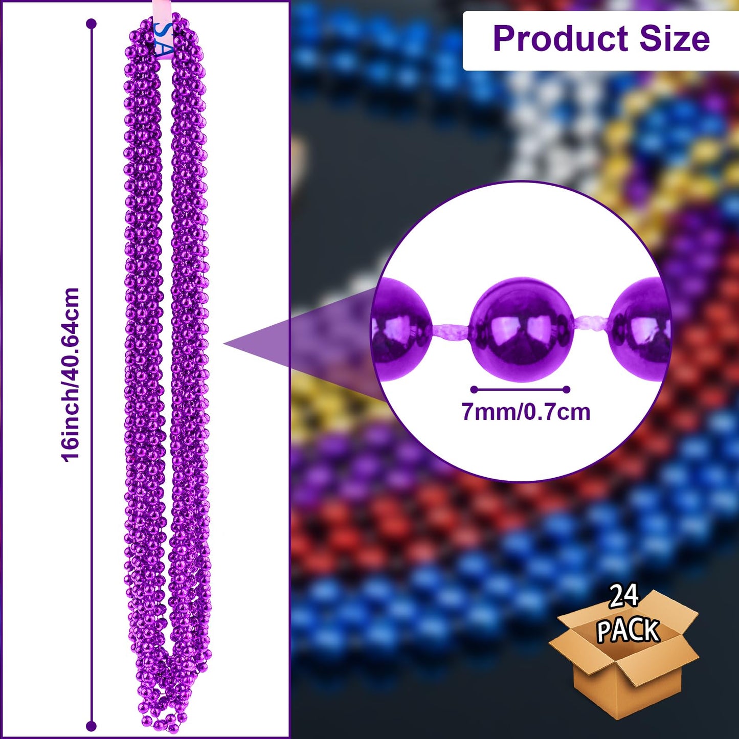 SHAOQINLIN 24 Pcs 33 Inch 7 mm Metallic Purple Bead Necklaces, Mardi Gras Beads Necklace Bulk Party Beads Necklace Round Beaded