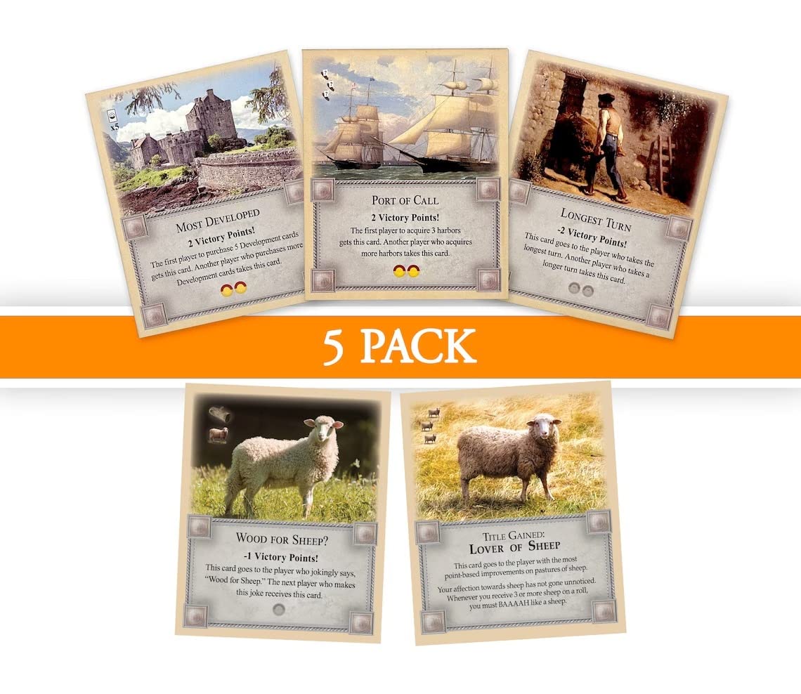 Tabletop Monthly Victory Point Cards 5 Pack Compatible With Catan'S Settlers Of Catan 5Th Edition, Seafarers, Cities And Knights