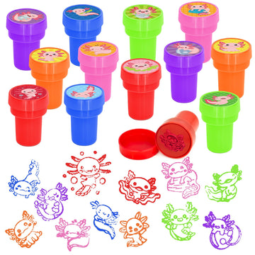 Cinrobiye 24 Pcs Axolotl Stamper for Kids ,Axolotl Self-Inking Stamp Set for Party Favors Classroom Rewards DIY Craft Goodie Bag