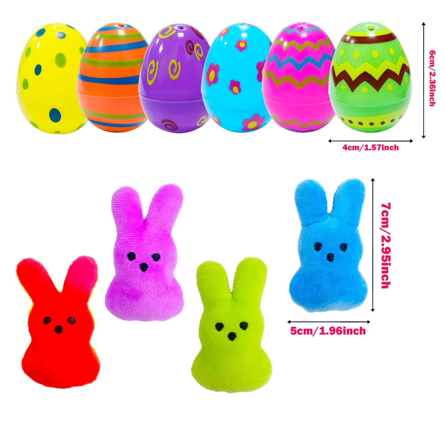 24 Pcs PreFilled Easter Eggs with Plush Bunny Toys Animals Keychain Decoration Stuffed Toy Great for Kids Boys Girls Toddler Eas