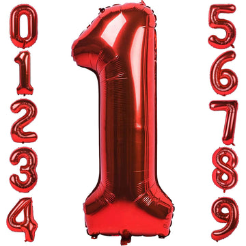 1 Number Balloon Red 40 Inch Big Foil Mylar 1St Balloons For 1 Year Old Boy Girl Birthday Party Decorations Wedding Anniversary
