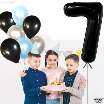 Katchon, Black 40 Inch Giant Number 7 Balloon - Birthday Decorations For 7 Year Old Boys & Girls