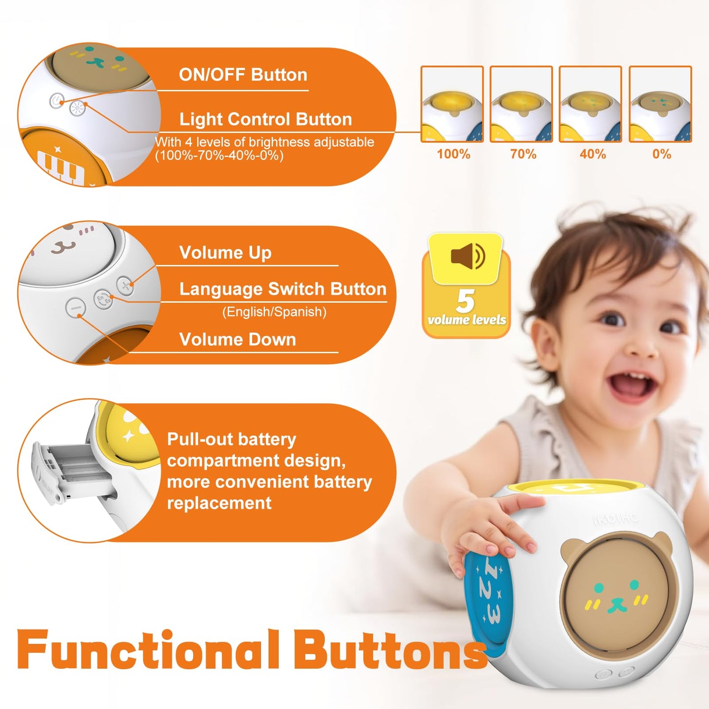 iKOIHO Bilingual Baby Musical Learning Cube - Educational Toy for 1 Year Old, Lights & Music, Ideal for 6-18 Months Infants, ABS Material
