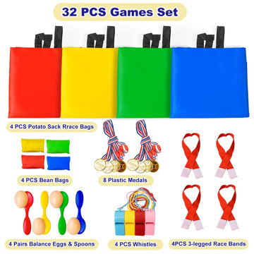 Potato Sack Race Bags - Sack Race Bags For Adults And Kids, Bean Bag Toss Game, 3 Legged Relay Race, Egg Spoon Game, Carnival Ou