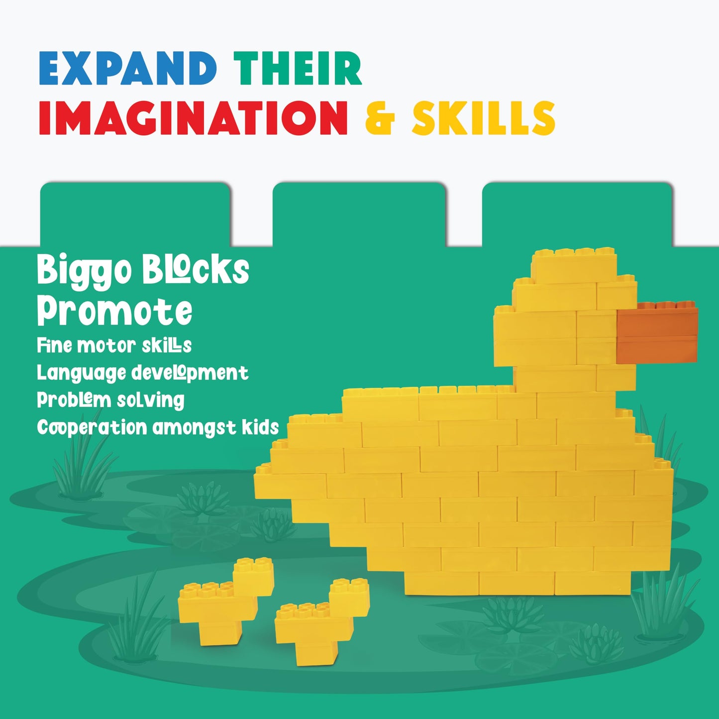 Big Blocks For Kids Ages 4-8 - Indoor & Outdoor Blocks Kids Games - Yellow Large Building Blocks - 48Pc