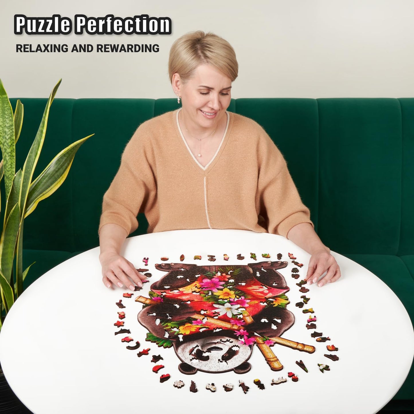 Tropical Panda Paradise - 500 Piece Wooden Puzzles for mature-themeds - 17 x 20.3 in - Extra-Thick 5 mm Wood Puzzle  Hand-Drawn Pieces  Animal Shaped XL Design - enhanced Gift for Puzzle Lovers by LEOGOR