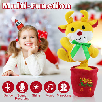 Oiuros Christmas Dancing Cactus Talking Baby Toys With Lights, Dancing Cactus Mimicking Toy Repeats What You Say Cactus Toy For Children'S Early Education(Christmas Reindeer)