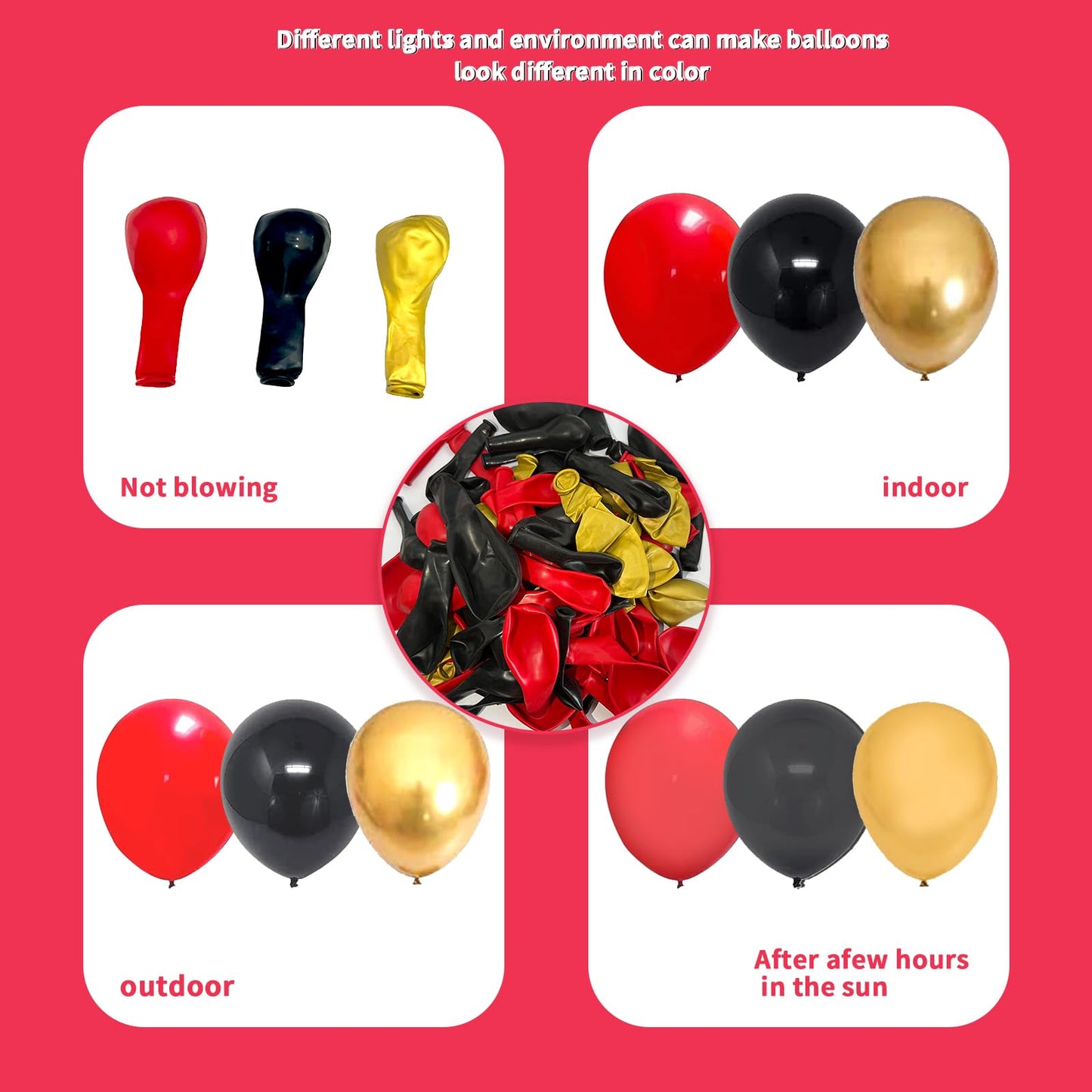 Red Black Gold Balloon Garland Arch Kit, 134Pcs Red Black Metallic Gold Confetti Balloons For Casino Theme Party Decorations, Ne
