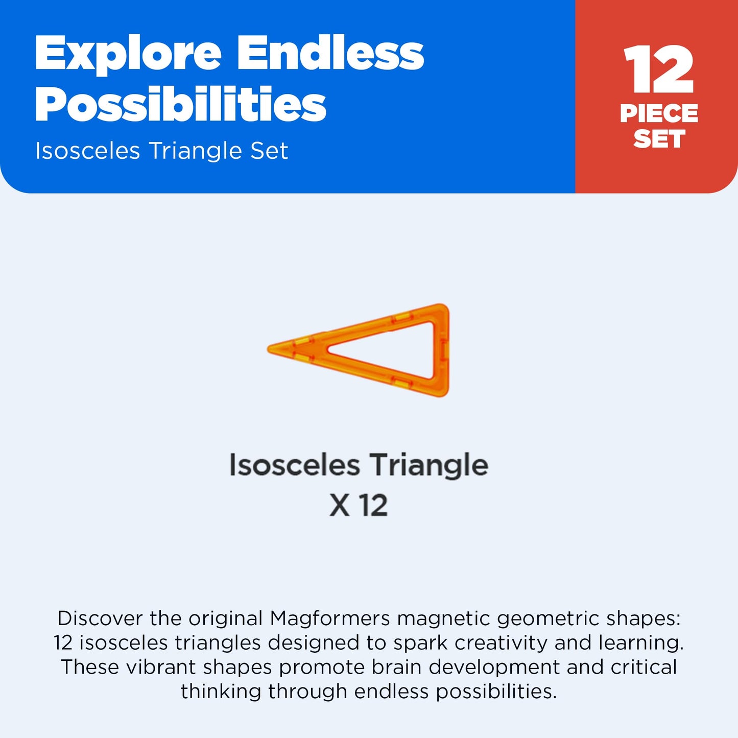 Magformers Isoseles Triangle 12 Pieces Rainbow Colors, Educational Magnetic Geometric Shapes Tiles Building Stem Toy Set Ages 3+