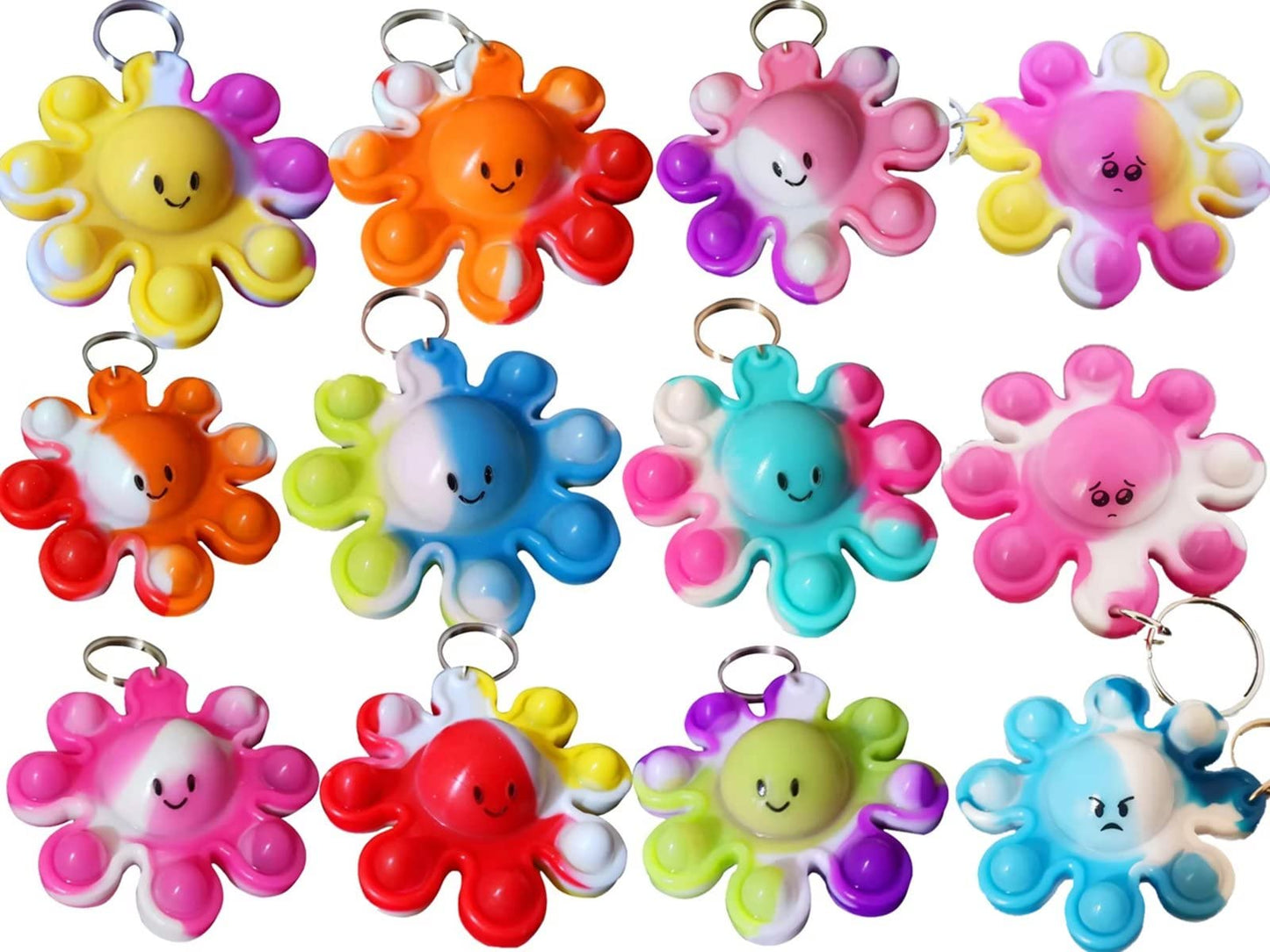 Roaqua Mini Octopus Backpack Keychains - 30 Packs Fidget Gifts, Silicone, 2.0x2.0x0.5 inches, Perfect for Students & Party Favors