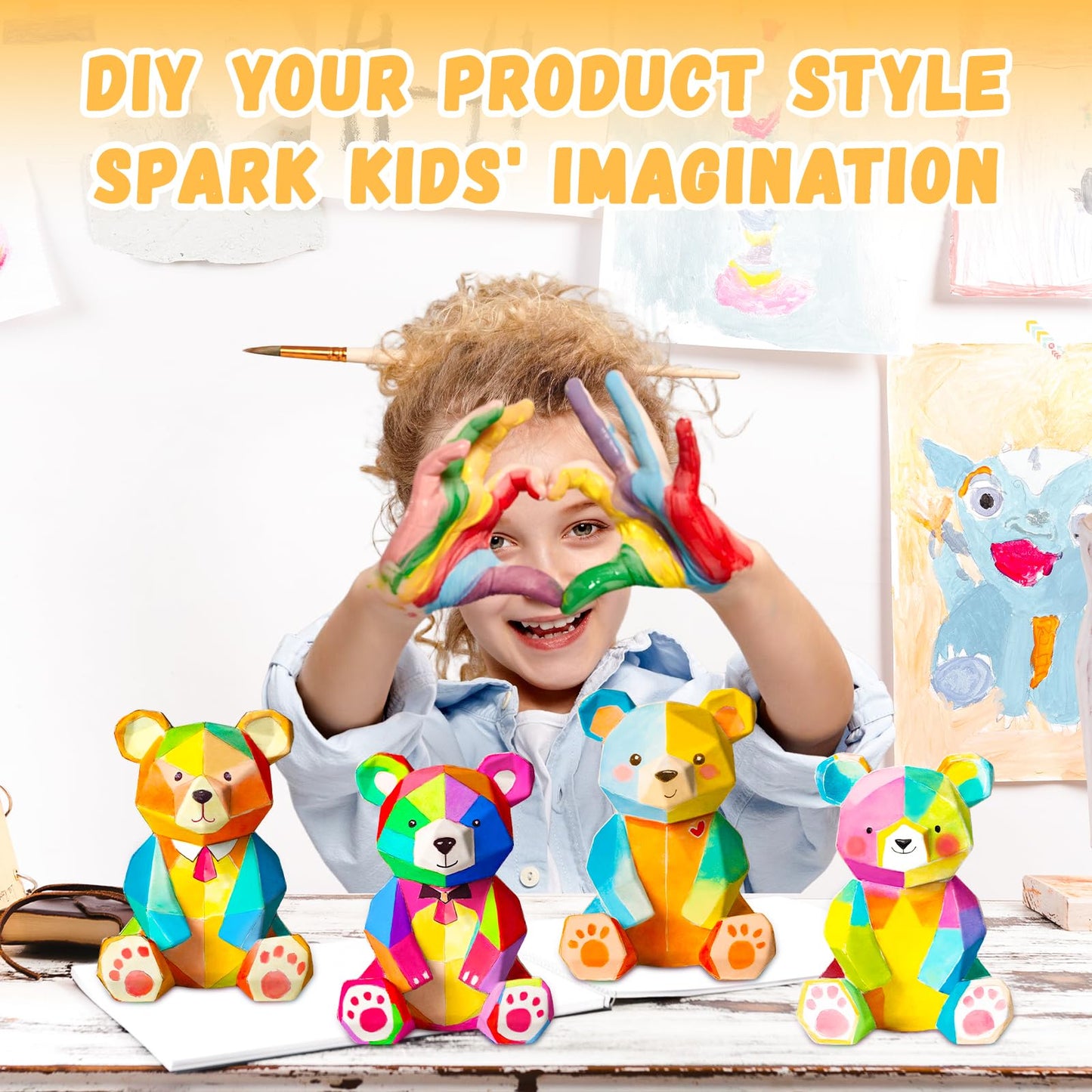 Loungelore Paint Your Own Bear Lamp Kit, Art Supplies Arts and Crafts for Kids Ages 8-12, DIY 3D Bear Night-Light, Creativity Pa
