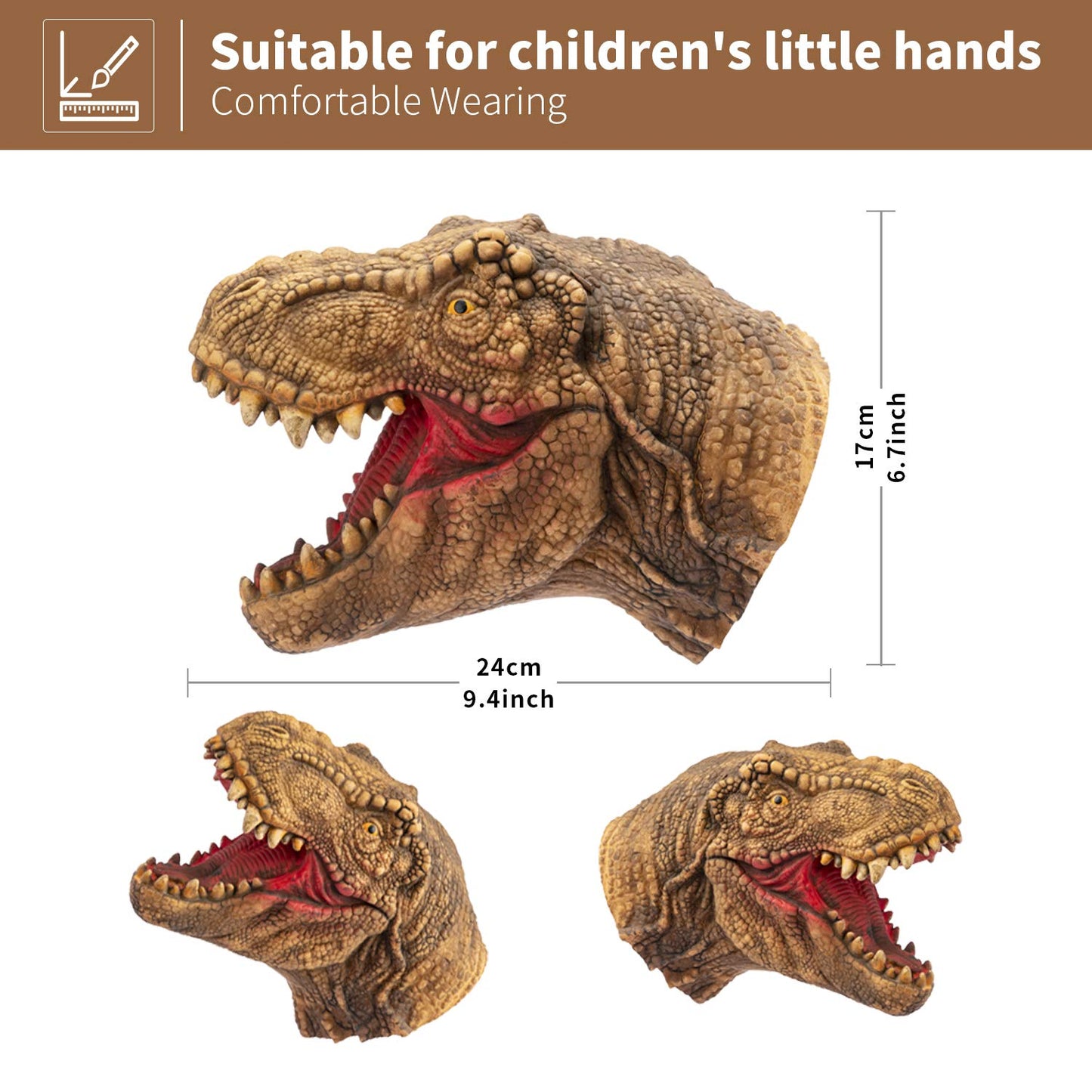Yolococa Dinosaur Hand Puppets Realistic Latex Soft Animal Head Toys Set, Hand Puppet Toys Gift For Kids, Party Show Imaginative Play (Tyrannosaurus & Triceratops & Dilophosaurus)