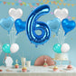 Biapian 40 Inch Blue Number 6 Balloons, Blue Large 6Th Birthday Balloons With 18'' Foil Blue Silver Heart Balloon Helium For 6Th