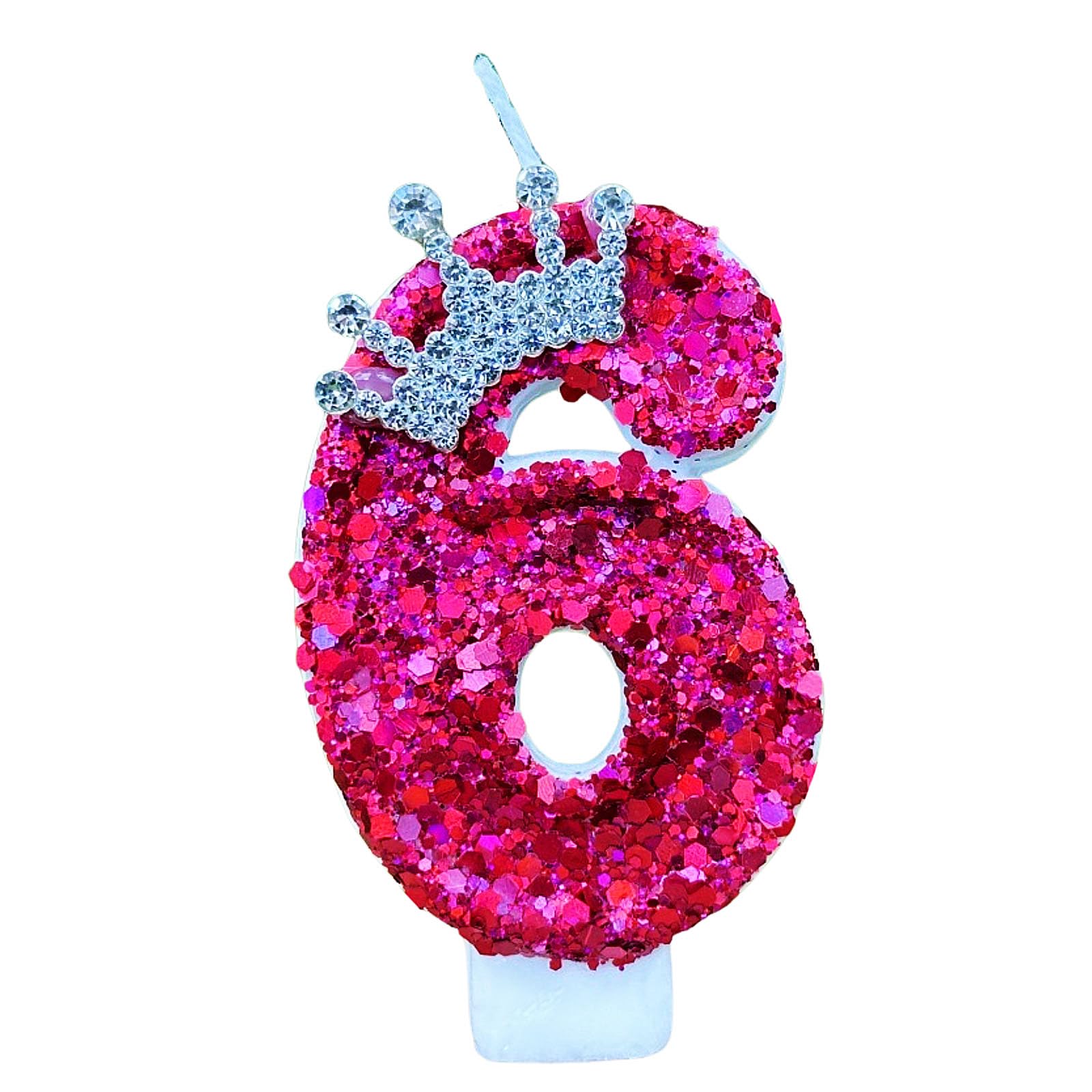 Hot Pink Birthday Number 6 Candle for Cake, Pink Number 6 Candle, Fun Glitter Hot Pink Cake Topper Birthday Decorations Cupcake 