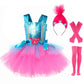 Aceut Girls Poppy Princess Costume Birthday Party Dress Halloween Cosplay Outfits(4-5T,Blue/Red)