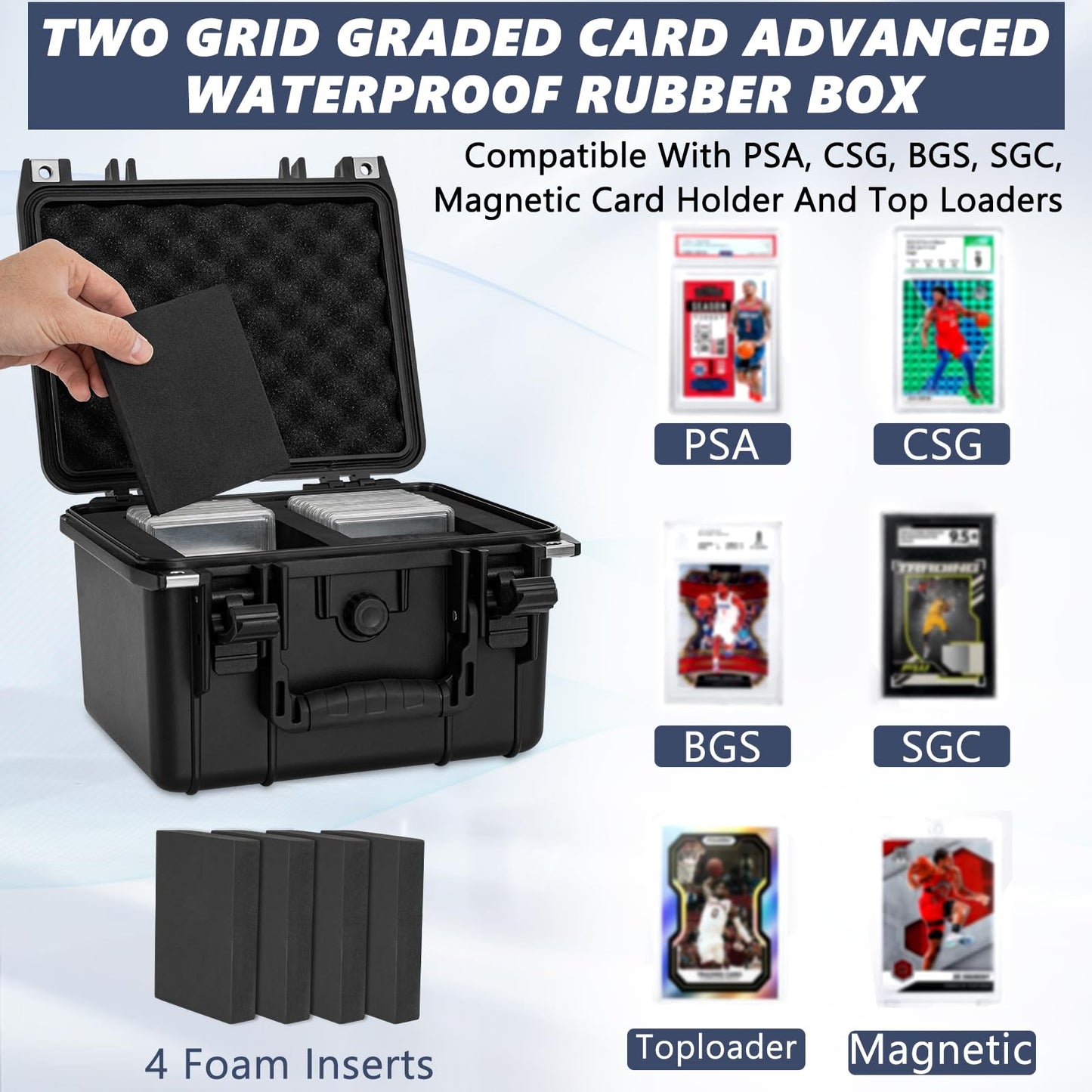 Ouutmee Graded Card Case - Ip67 Waterproof Storage Box For 40+ Psa, Csg, Bgs, Sgc Graded Sports Trading Cards