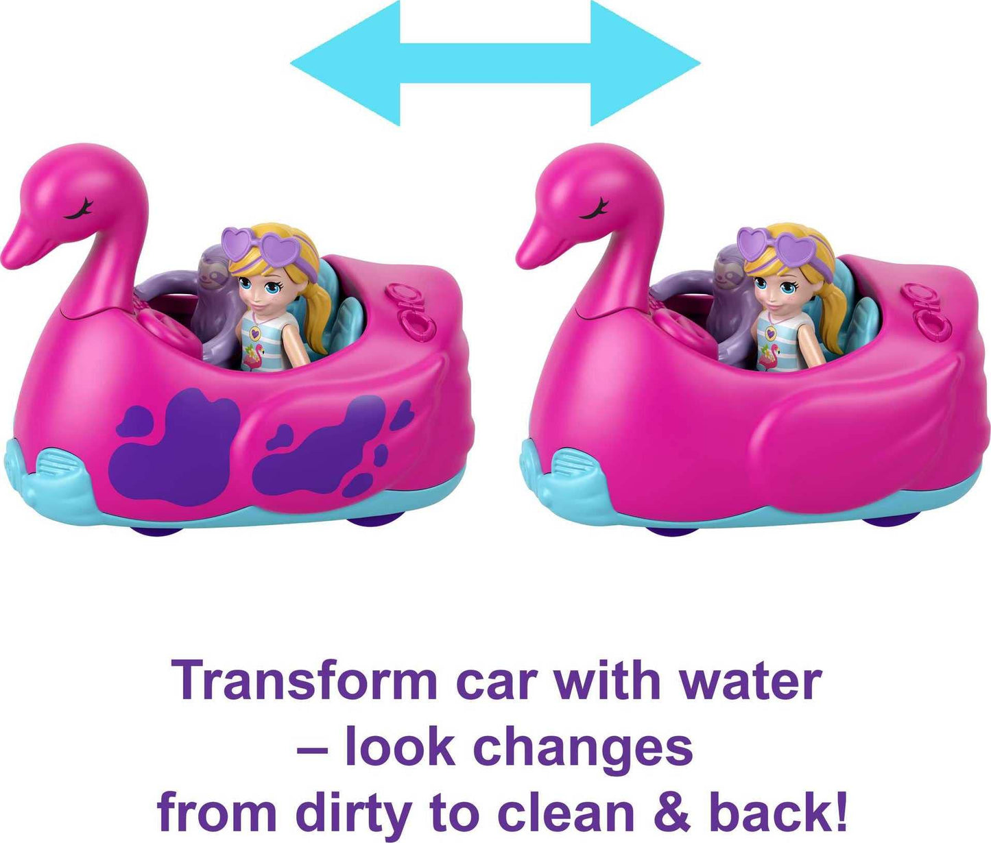 Polly Pocket Playset - Pollyville Flamingo Fun Car Wash with 2 Micro Dolls, Water Play Accessories, Multicolor, Model HHJ05